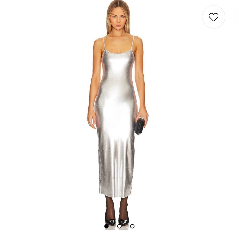 Revolve We Wore What Scoop Maxi Slip Silver Dress Small Petite NWT